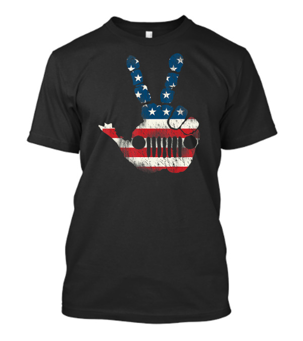Jeep Wave American Flag Victory Hand 4th Of July T-Shirt