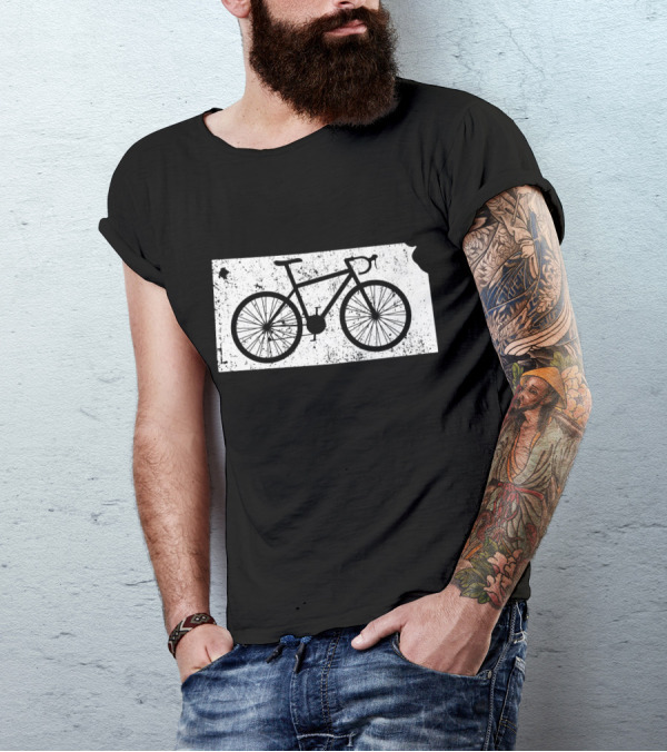 Kansas State Bicycle Cycling Icon Map T-Shirt