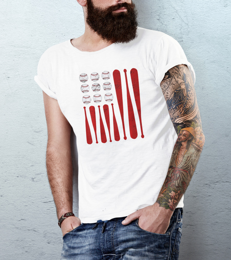 Kids 4th Of July American Flag Baseball Bat T-Shirt
