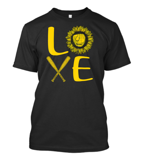 LOVE Softball Sunflower With Baseball Bats T-Shirt