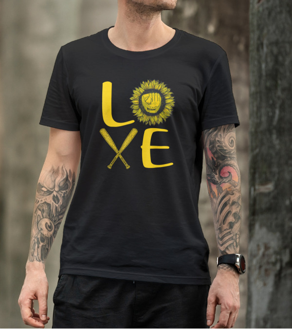 LOVE Softball Sunflower With Baseball Bats T-Shirt