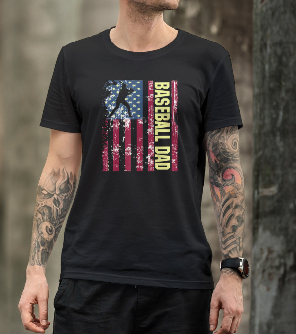 Mens American Flag Vintage Baseball Dad T-Shirt