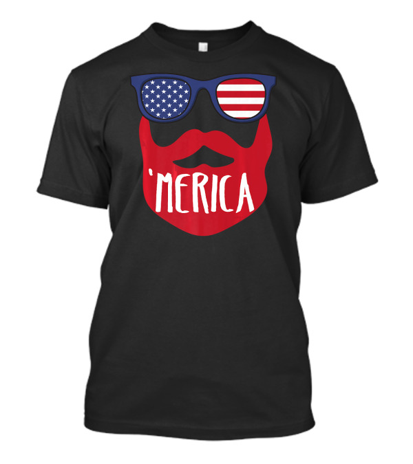 'Merica USA Flag Sunglasses Beard Patriotic Humor T-Shirt