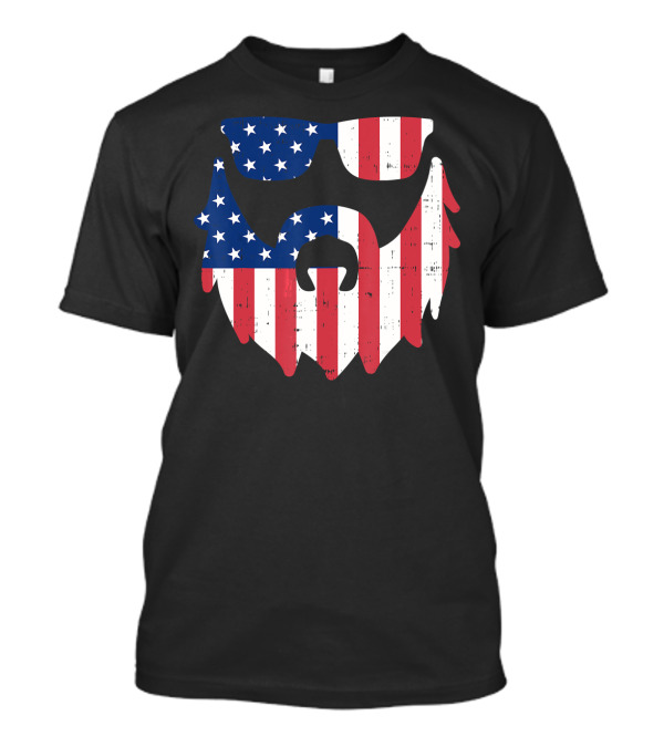 Merican Beard Funny USA 4th Of July Flag Sunglasses Stars Stripes T-Shirt