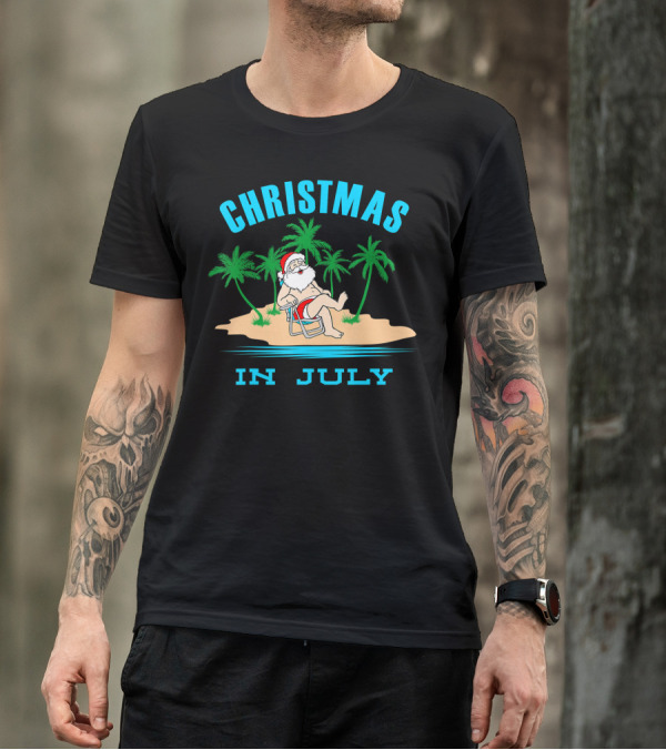 Christmas In July Funny Santa Palm Island Relaxation T-Shirt