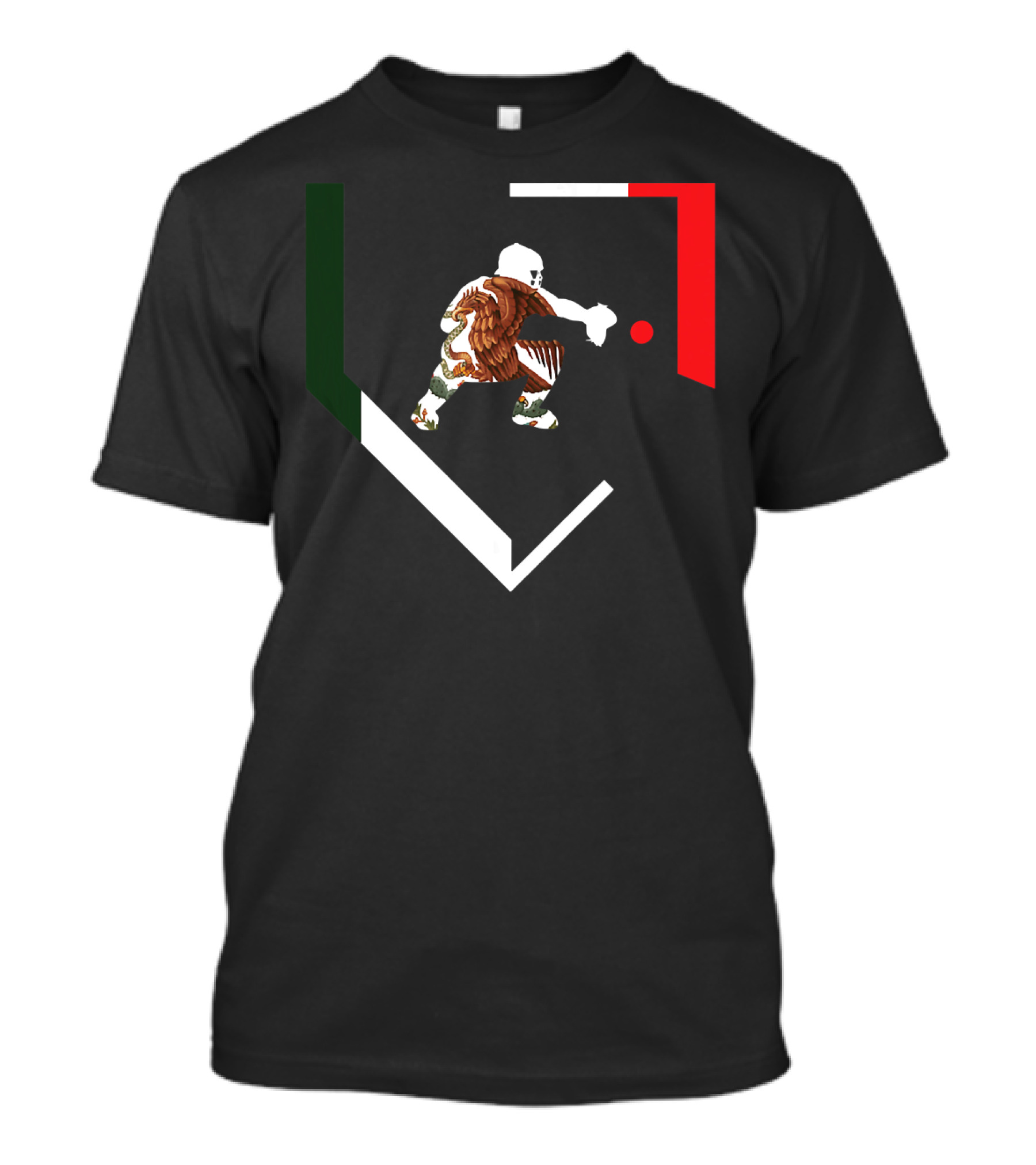 Mexico Baseball Catcher With Mexican Flag Colors Eagle Crest T-Shirt