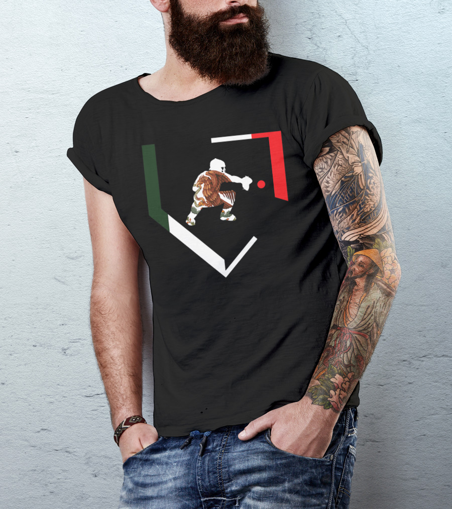 Mexico Baseball Catcher With Mexican Flag Colors Eagle Crest T-Shirt