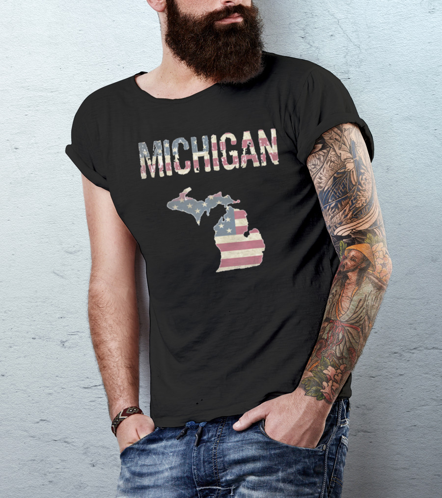 Michigan Independence Day USA Flag Map T-Shirt