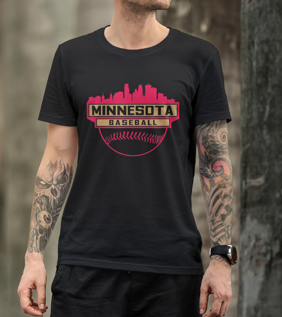 Minnesota Baseball City Skyline Banner Logo Iconic Sports T-Shirt