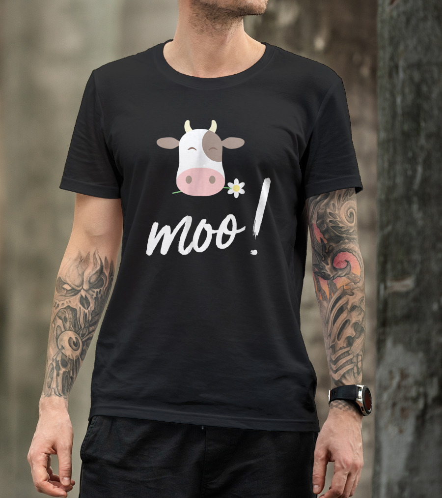 Moo Cow Face With Flower And Playful Script T-Shirt