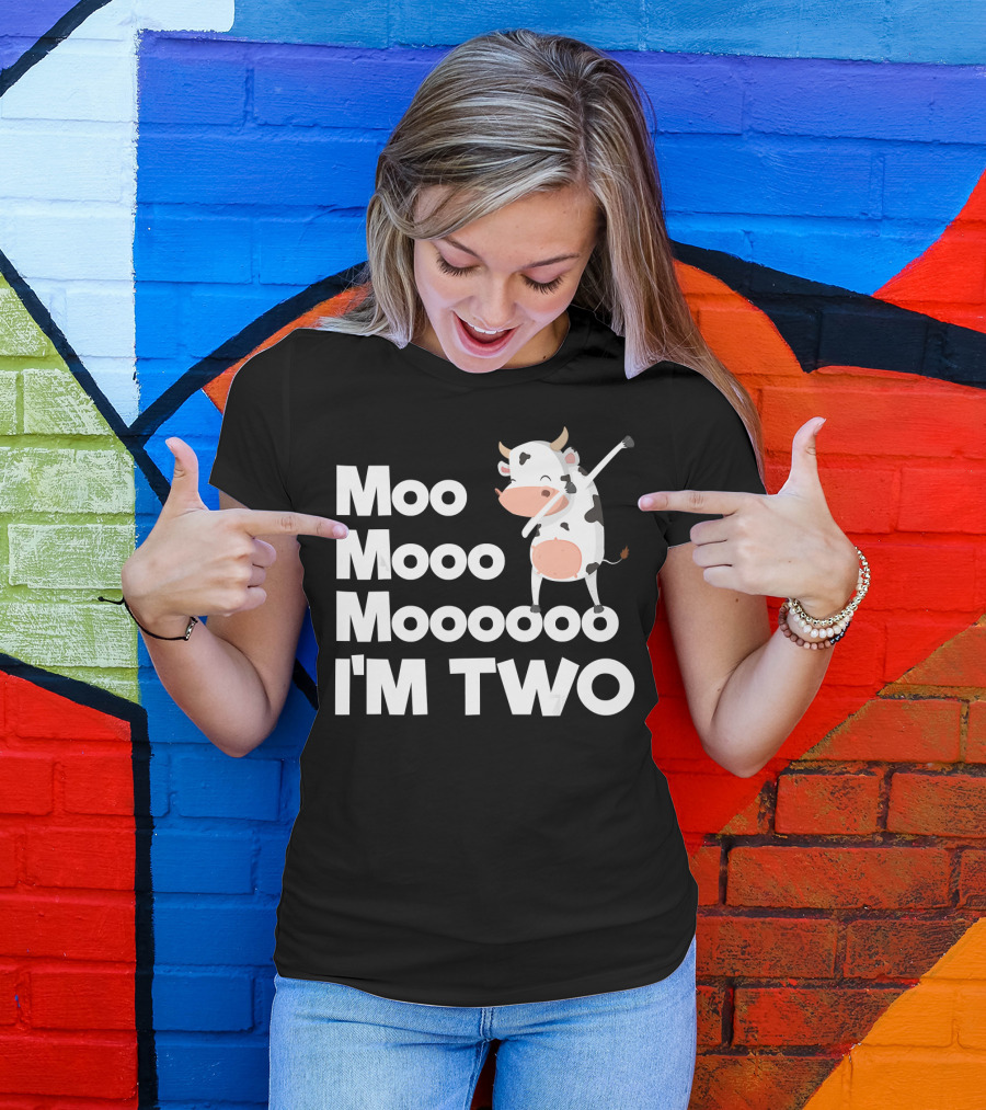 Moo Mooo Mooooo I'm Two 2nd Birthday Cute Funny Cow Dab T-Shirt