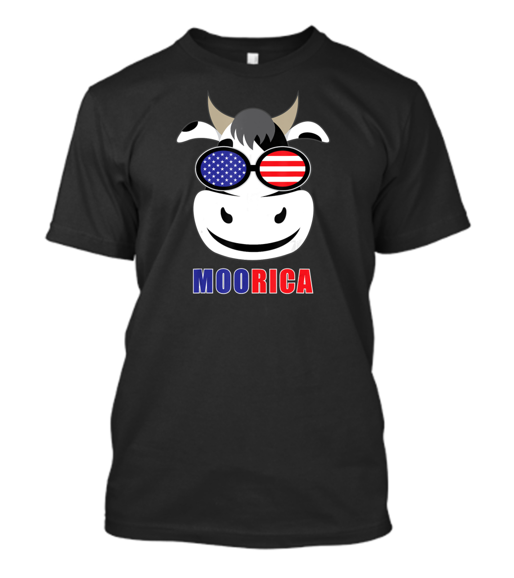 Moorica Patriotic Cow With USA Flag Glasses Merica Heifer US T-Shirt