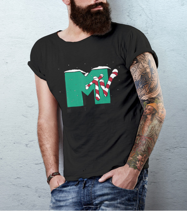 MTV Music Television Christmas Candy Cane T-Shirt