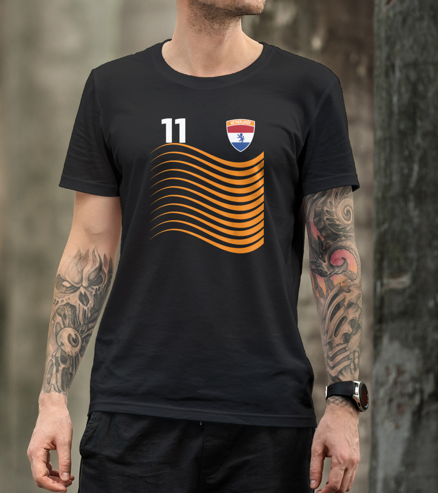 Netherlands Soccer Jersey Nederland Footb 11 Wavy Lines Iconic Crest T-Shirt
