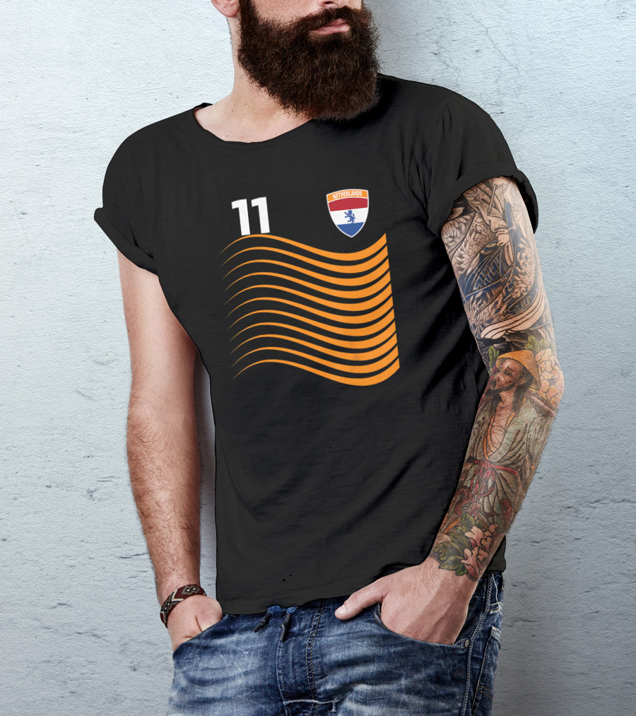 Netherlands Soccer Jersey Nederland Footb 11 Wavy Lines Iconic Crest T-Shirt