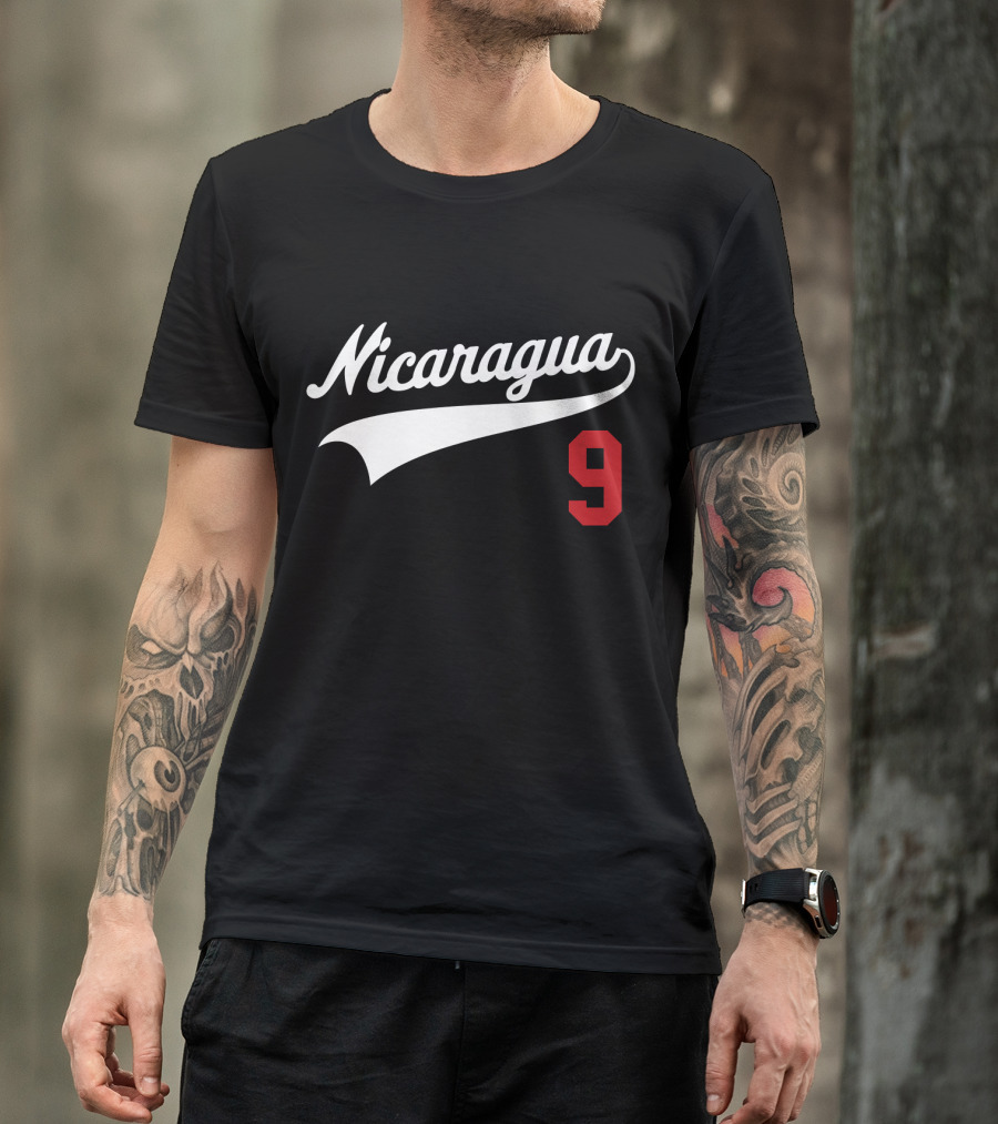 Nicaragua Baseball Style Number 9 T-Shirt