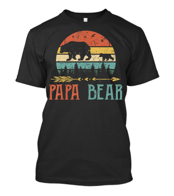 Papa Bear Vintage Daddy Wildling Retro Bear Silhouette Forest Arrow T-Shirt