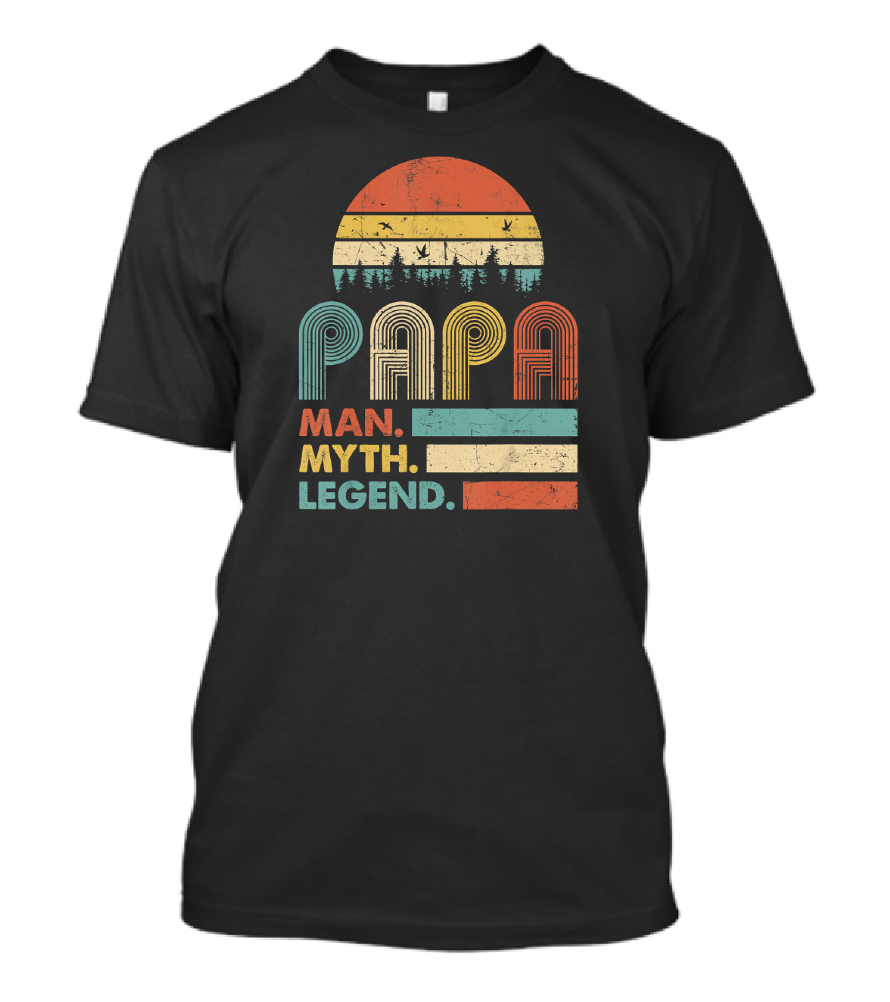 Papa Man Myth Legend Vintage Sunset Retro Forest T-Shirt