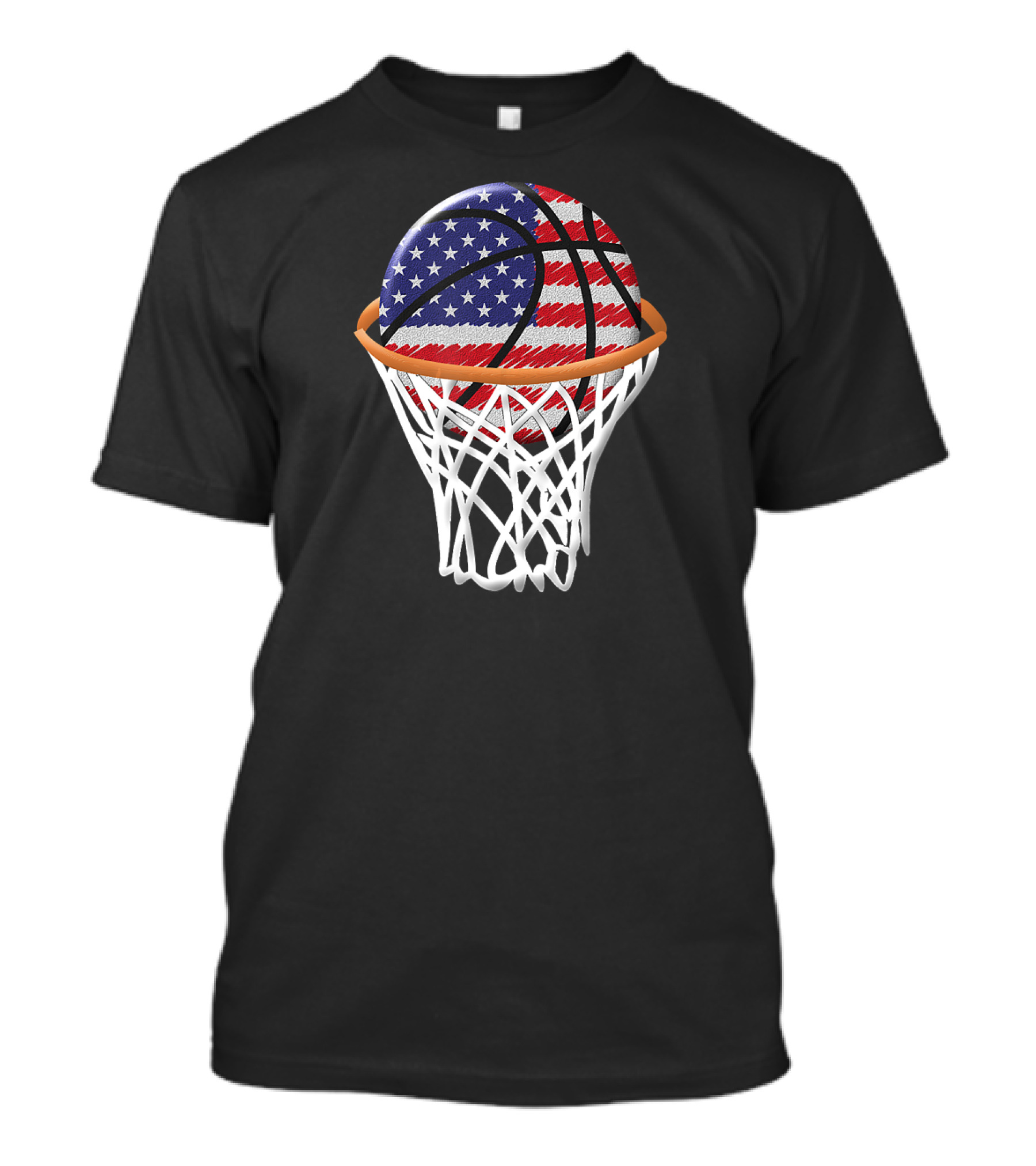 Patriotic USA American Flag Basketball In Hoop T-Shirt