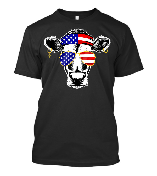 Cow Wearing American Flag Bandana And Sunglasses T-Shirt