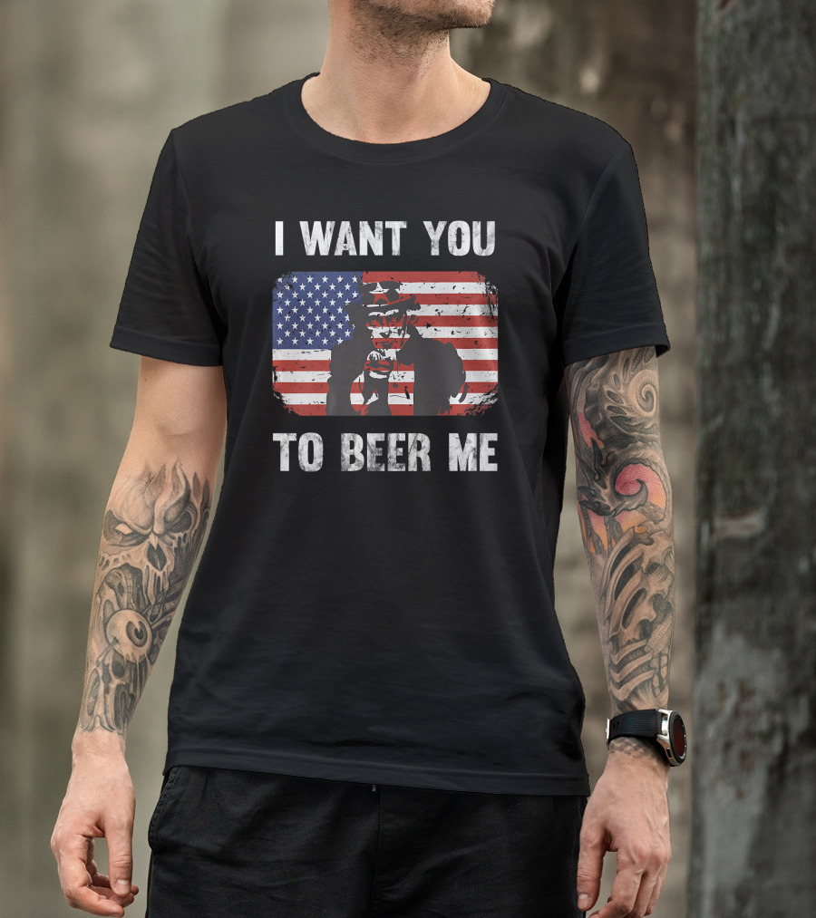 Patriotic I Want You To Beer Me Funny Uncle Sam US Flag T-Shirt