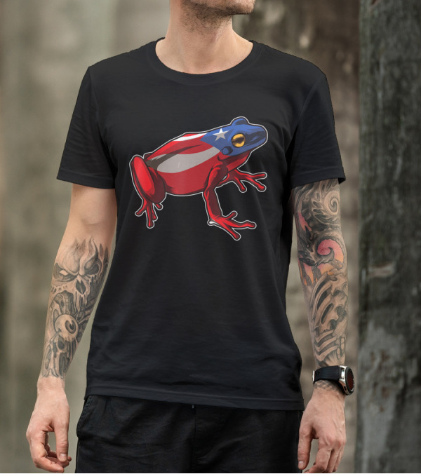 Puerto Rico Coqui Frog With Boricua Flag T-Shirt