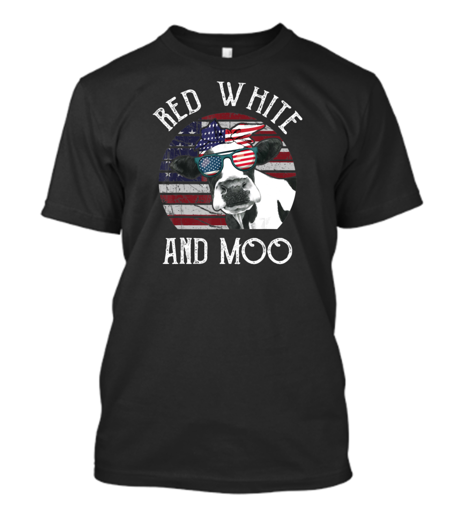 Red White And Moo Patriotic Cow American Flag Glasses USA T-Shirt