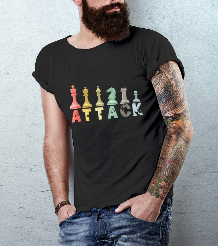 Retro Chess Pieces King Queen Bishop Attack T-Shirt