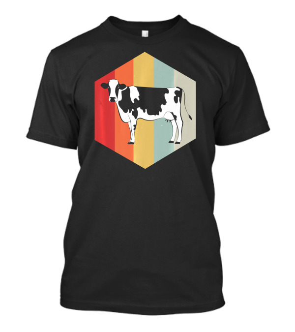 Retro Cow Hexagon Vintage Stripes T-Shirt