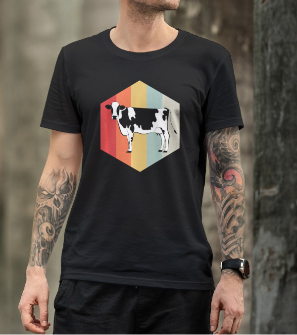 Retro Cow Hexagon Vintage Stripes T-Shirt