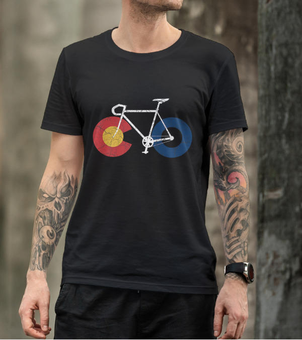 RIDE COLORADO Cycling Bike With Colorado Flag Colors T-Shirt