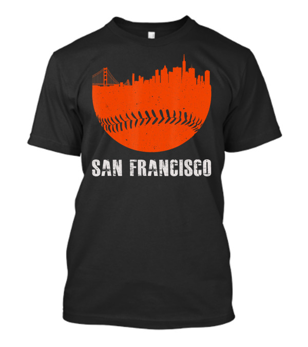 San Francisco Downtown Skyline Baseball Golden Gate Bridge T-Shirt