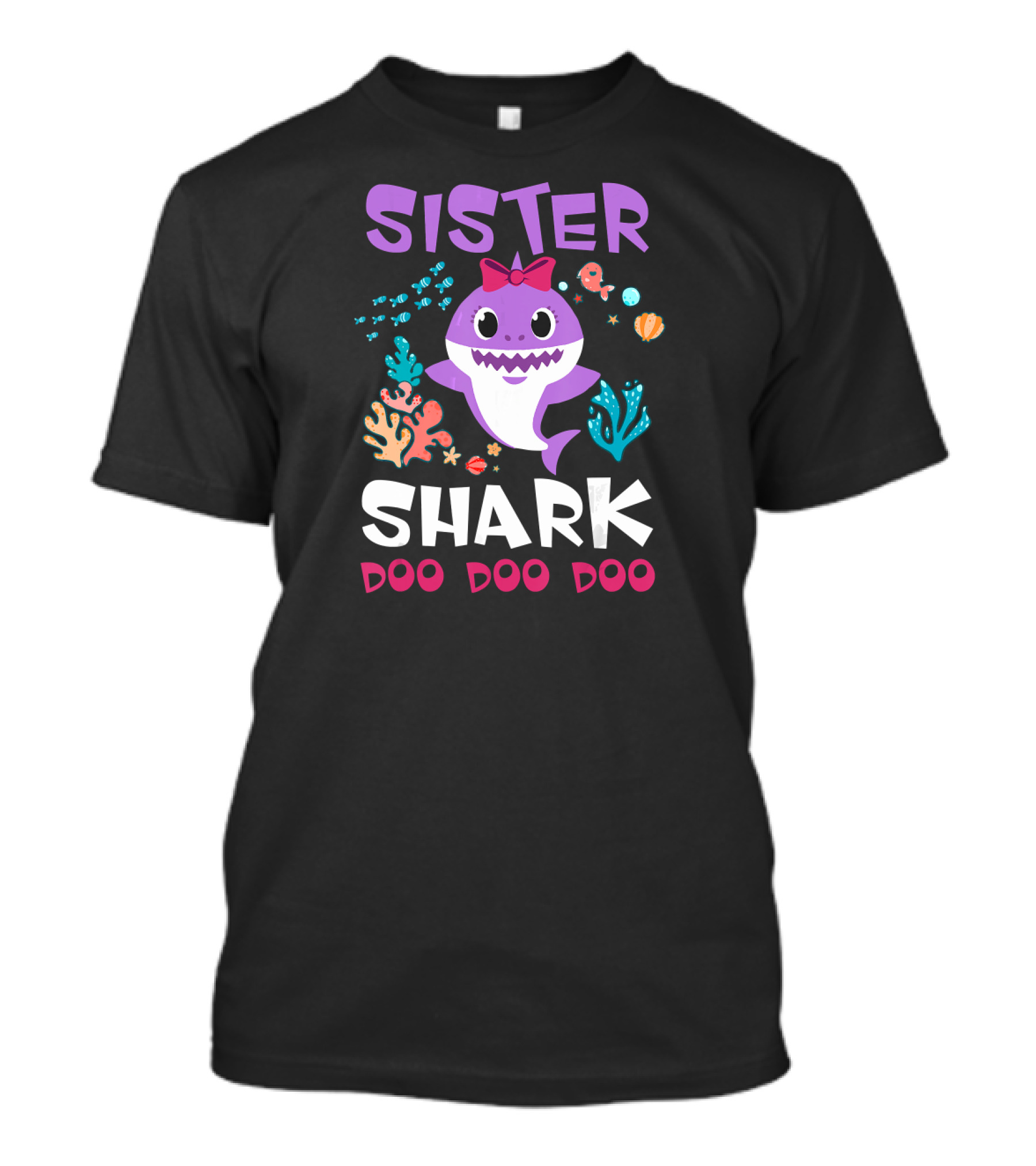 Sister Shark Doo Doo Doo Purple Cartoon Ocean Theme Bow T-Shirt