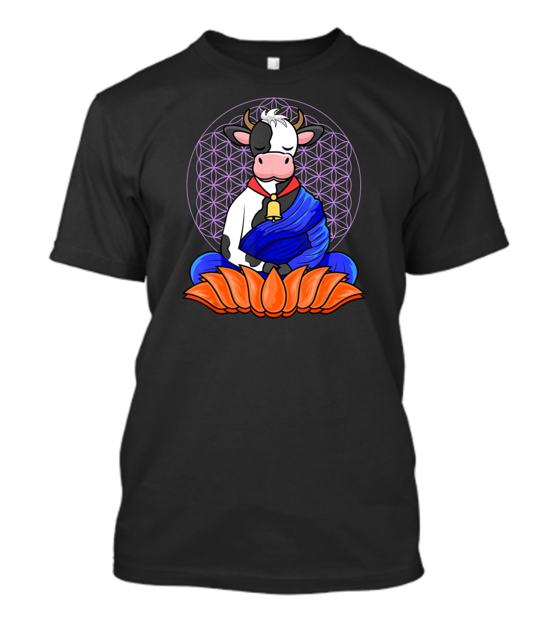 Sitting Cow Meditation Farm Animal Yoga Flower Of Life Mandala Lotus T-Shirt