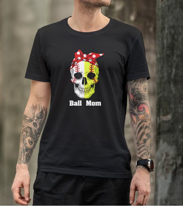 Skull Baseball Softball Ball Mom T-Shirt