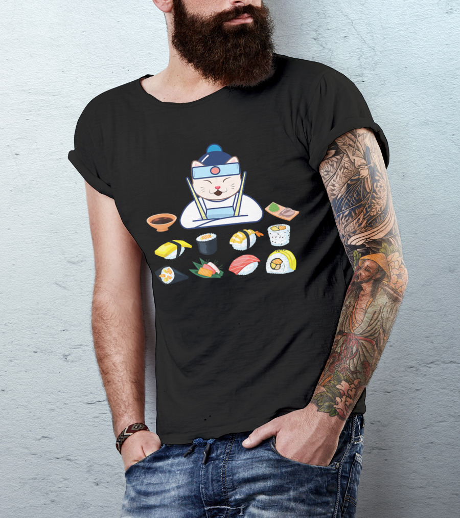 Sushi Cat Chef With Japanese Cuisine Selection T-Shirt