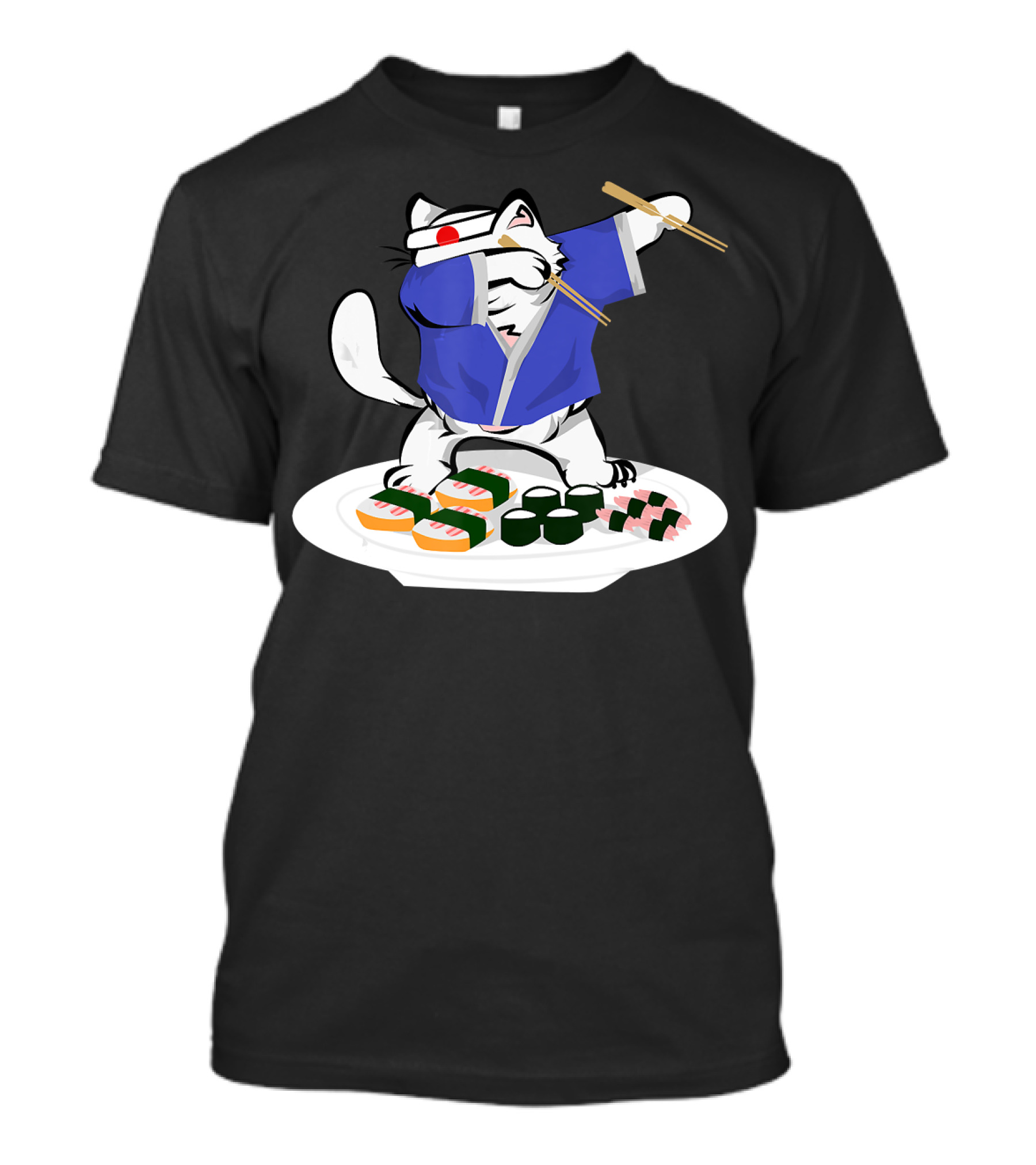 Sushi Chef Dabbing White Cat Chopsticks Plate Nigiri Makimono T-Shirt