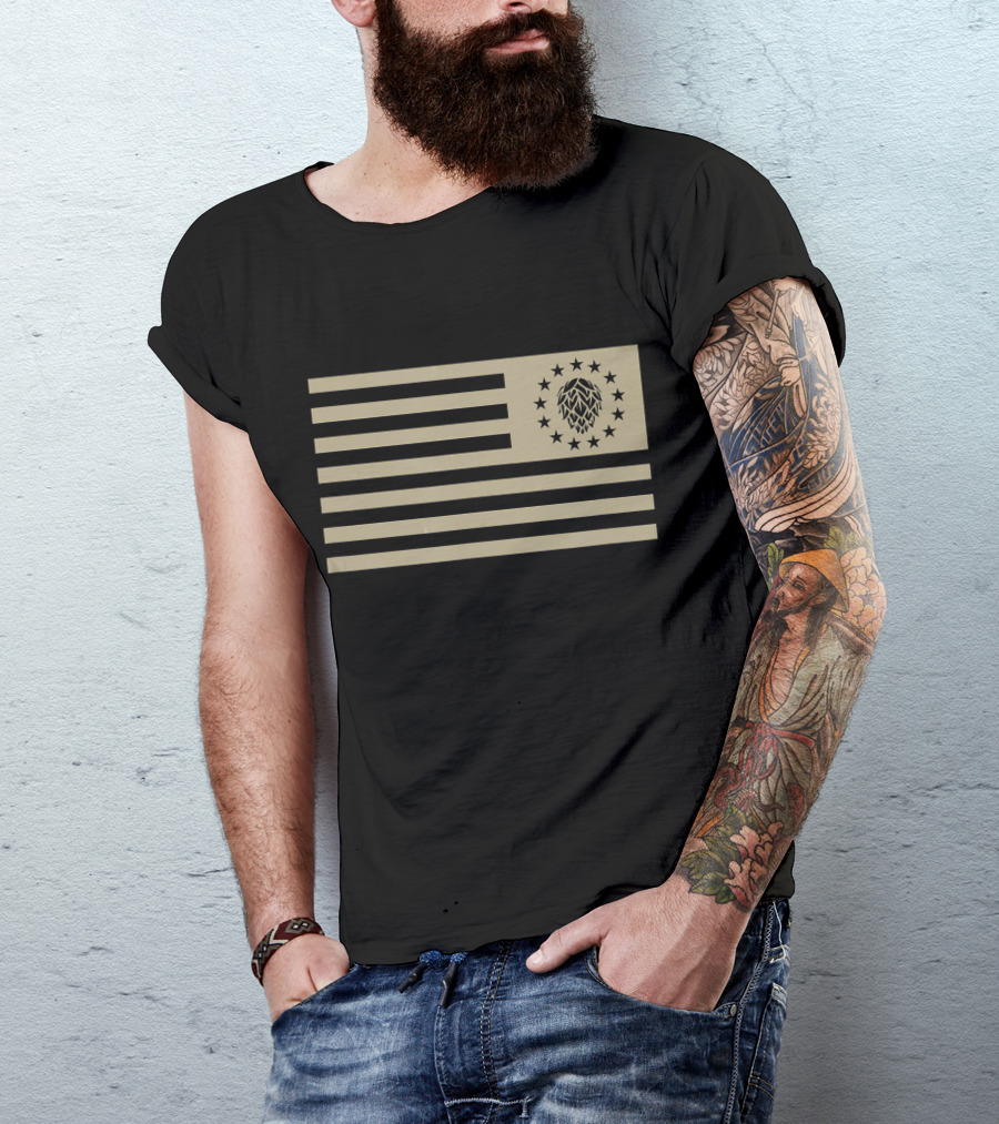 Tactical Hops Craft Beer Flag Patch With Military Style Elements T-Shirt