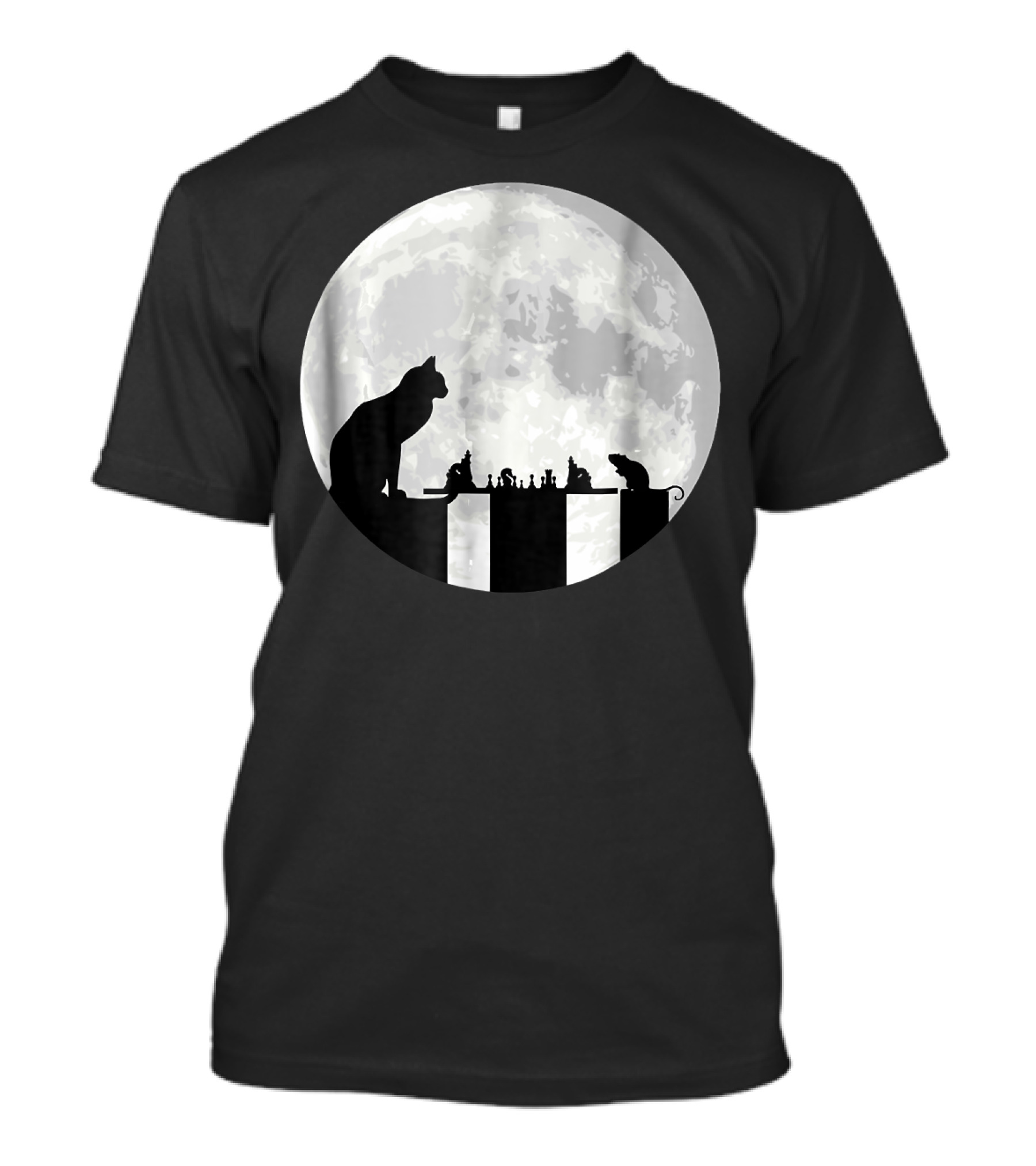 The Cat Versus The Mouse On The Chessboard In Full Moonlight T-Shirt