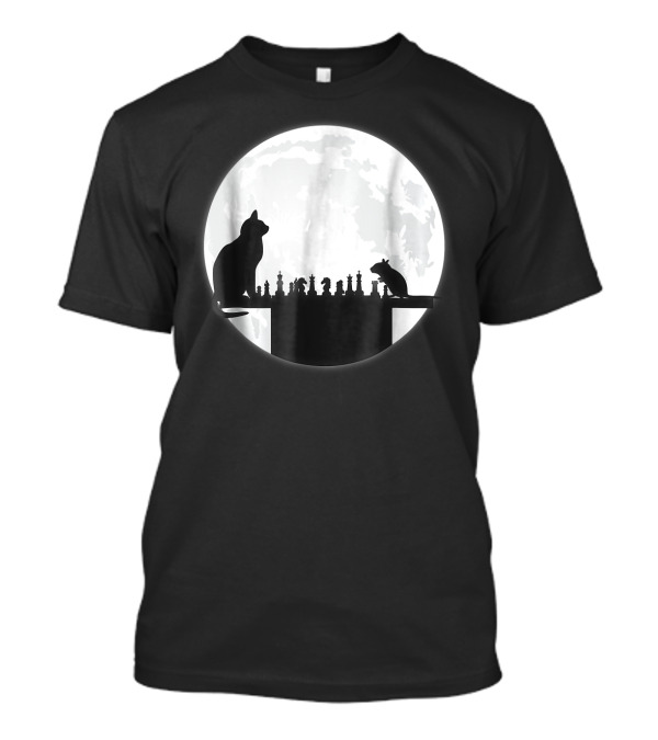 The Chess Board Showdown: Cat And Mouse Under The Moon T-Shirt