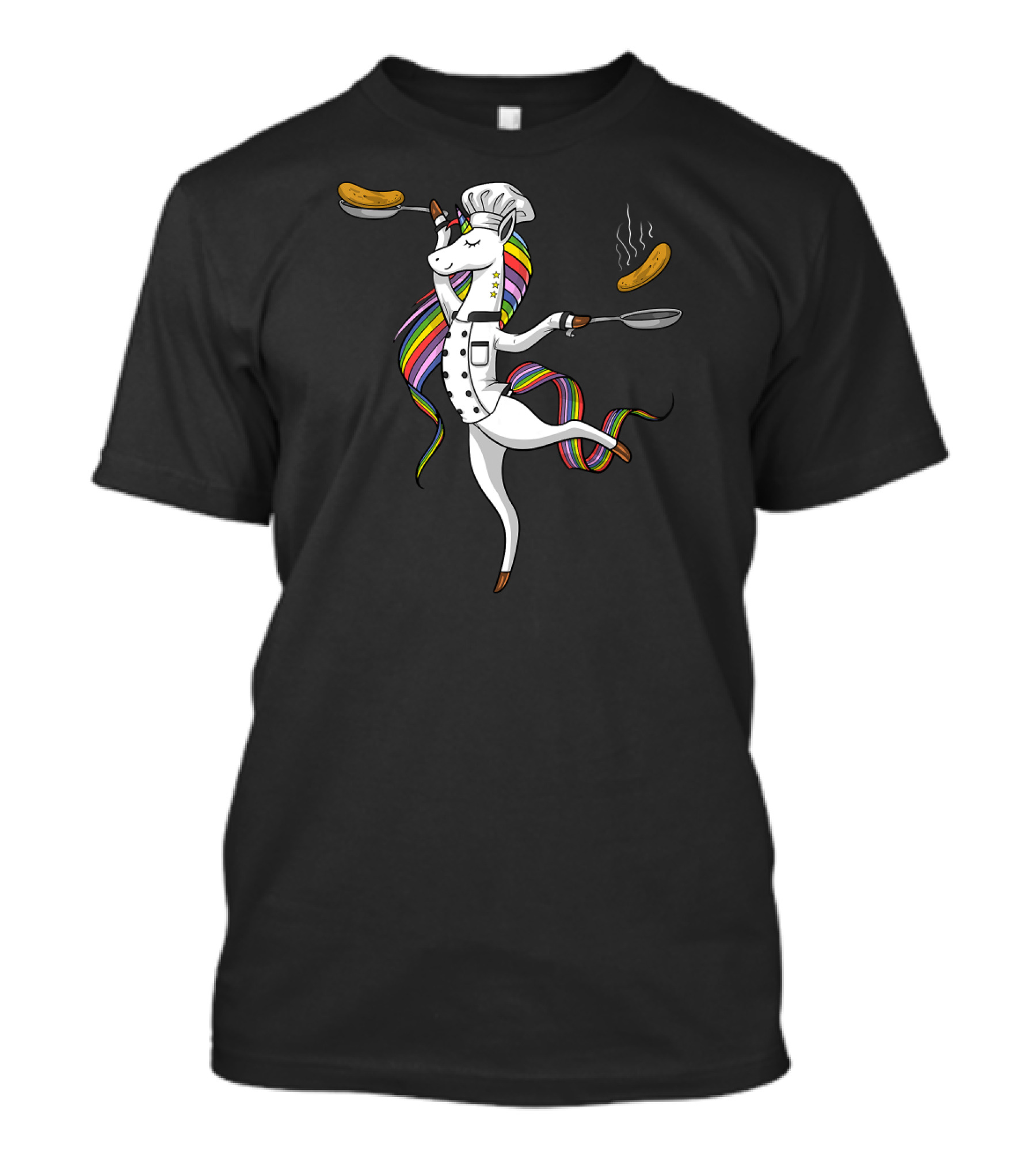 Unicorn Chef Juggling Cooking Sausages For Funny Food Lover T-Shirt