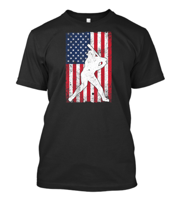 USA American Flag Baseball Player Silhouette 4th Of July T-Shirt