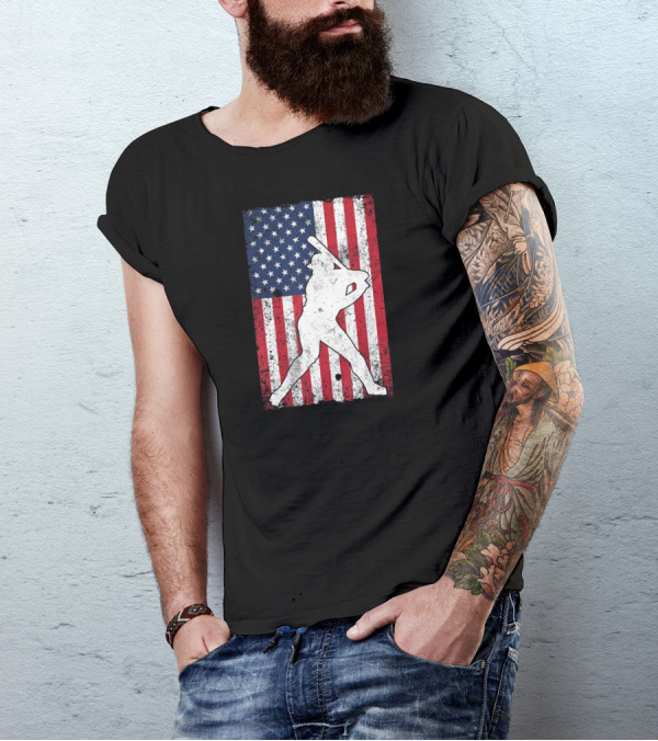 USA American Flag Baseball Player Silhouette 4th Of July T-Shirt