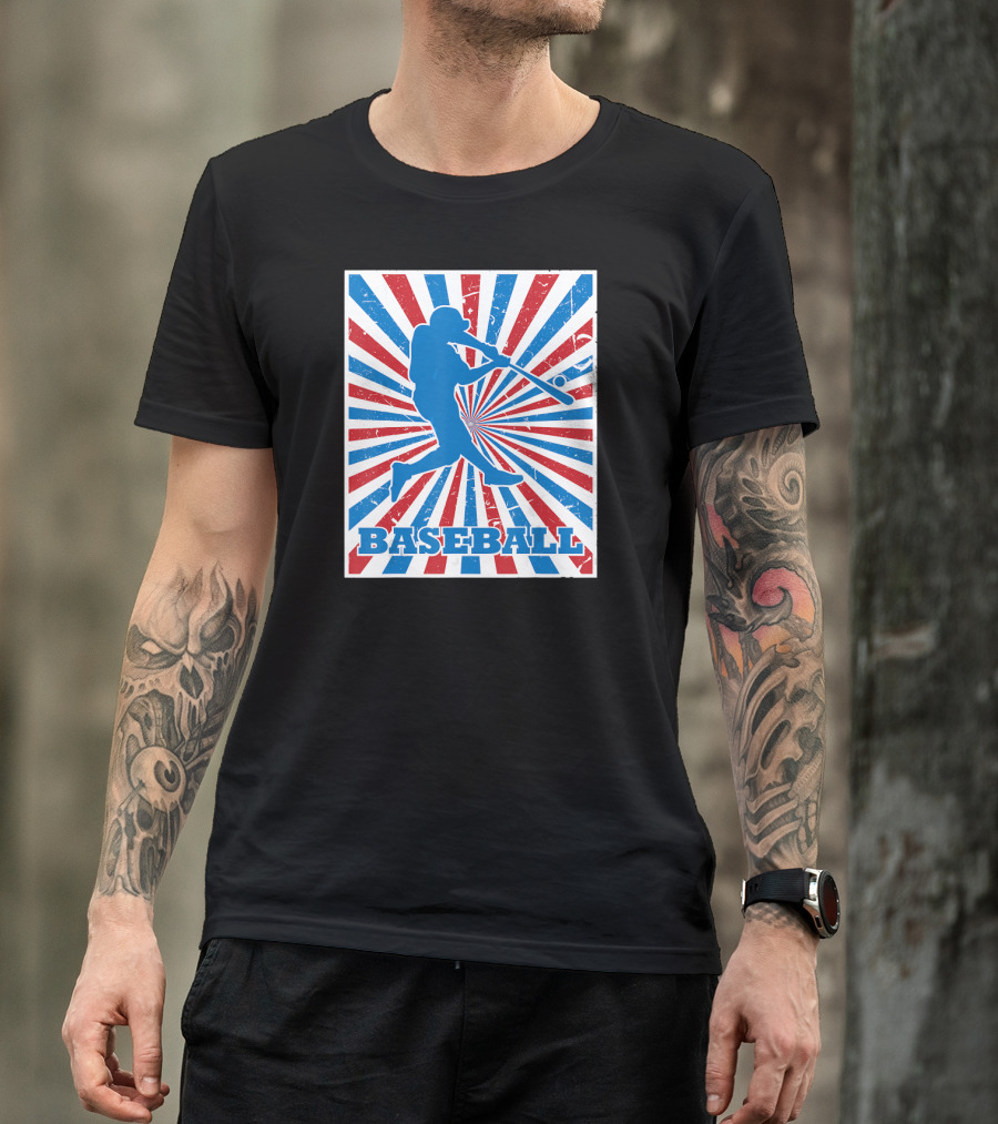 Vintage Baseball Red White Blue American Batter T-Shirt
