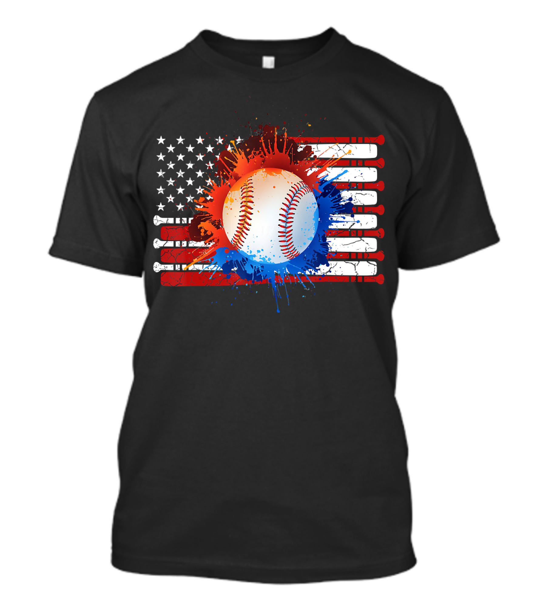 Vintage American Flag Baseball Softball Paint Splatter T-Shirt