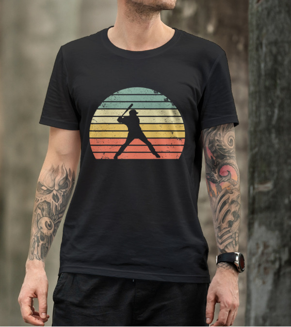 Retro Sunset Baseball Batter T-Shirt