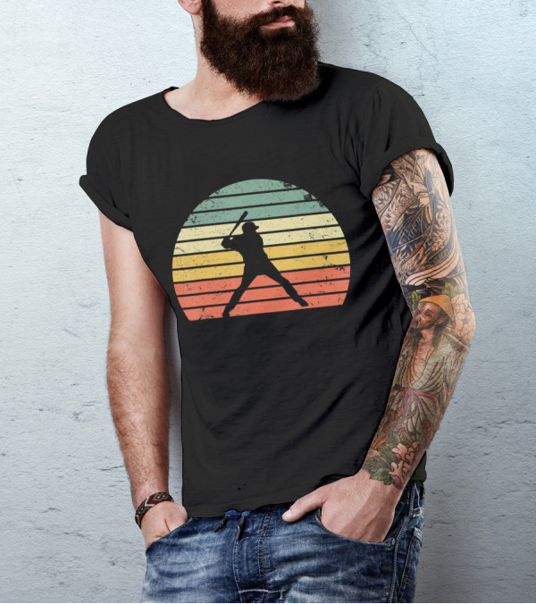 Retro Sunset Baseball Batter T-Shirt