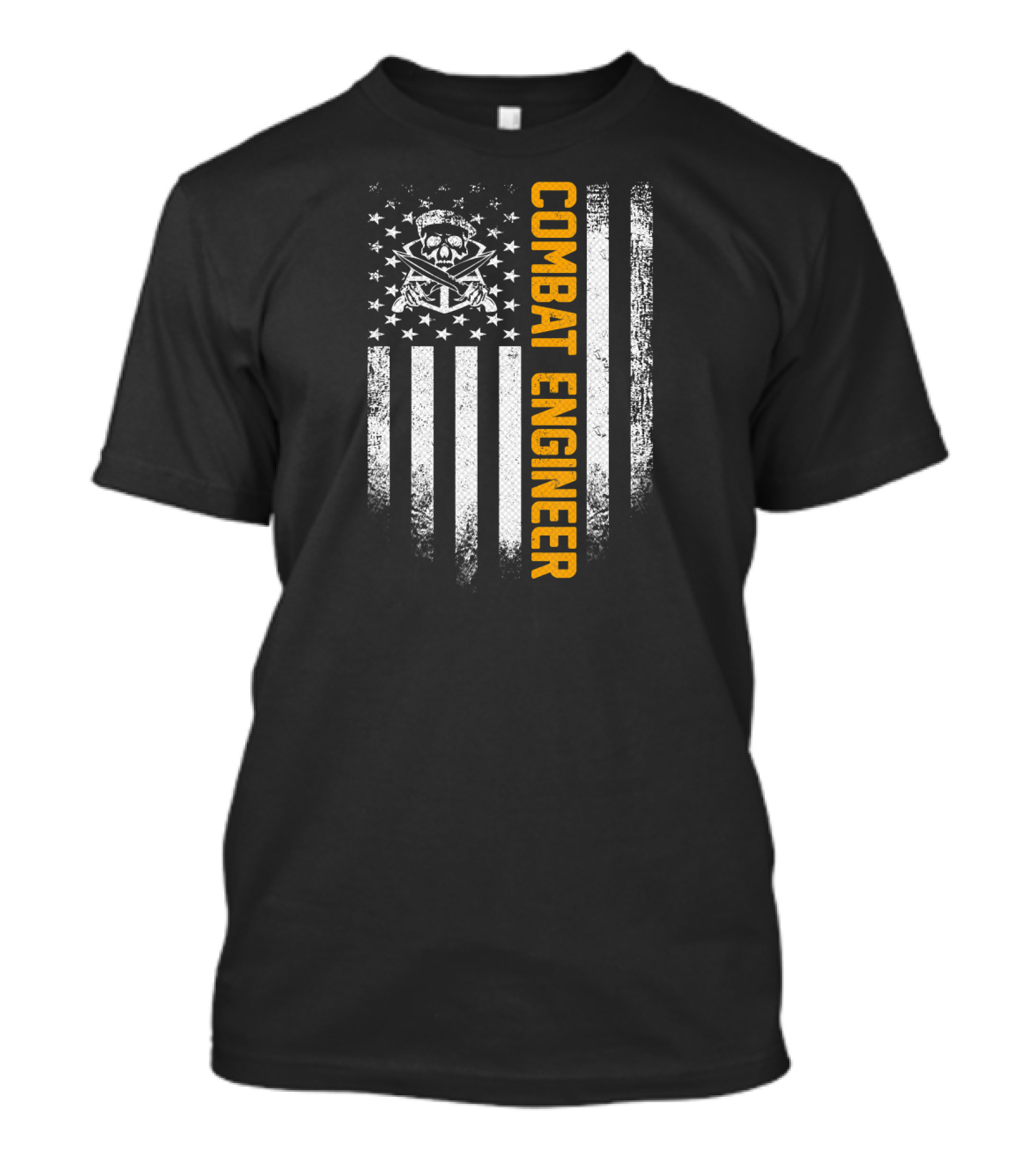 USA Combat Engineer Vintage American Flag Skull T-Shirt