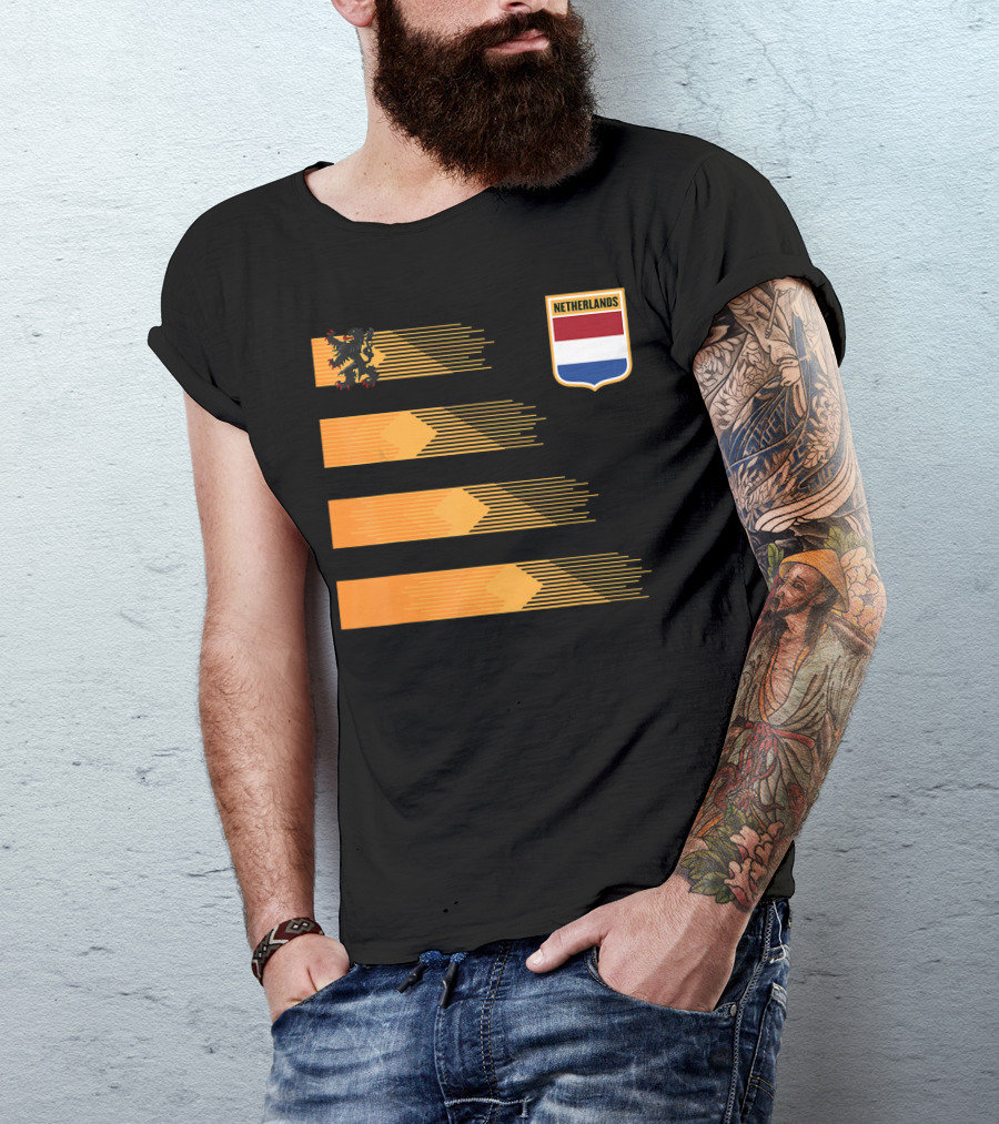 Netherlands Soccer Holland Lion Emblem Stripes T-Shirt