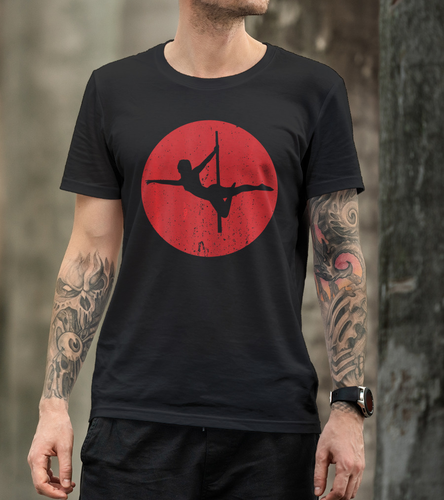 Pole Fitness Dance Silhouette Against Red Circle T-Shirt